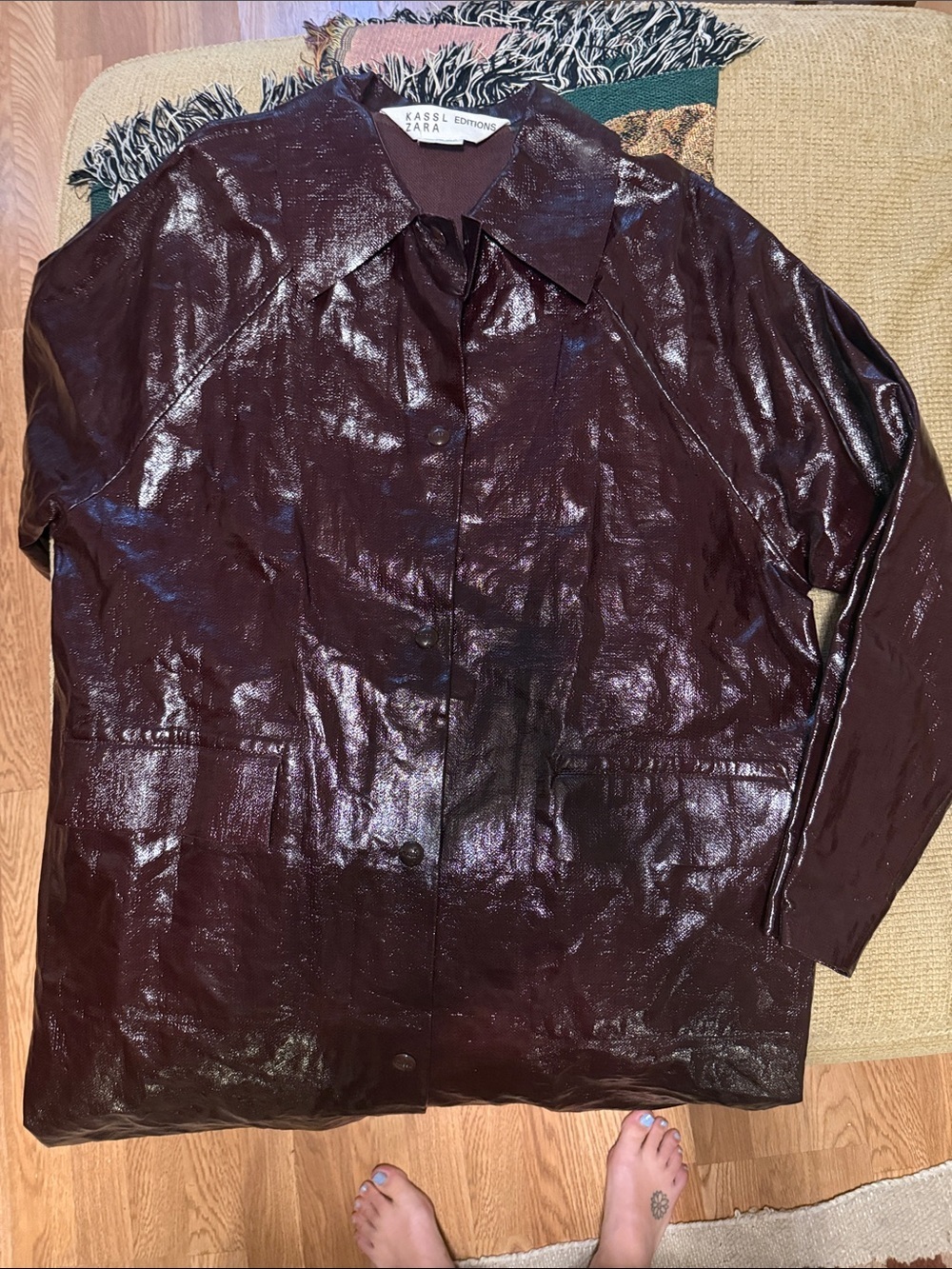 Kassl Editions x Zara Lacquered Long Coat Burgundy Limited Edition Size Large - Picture 8 of 8